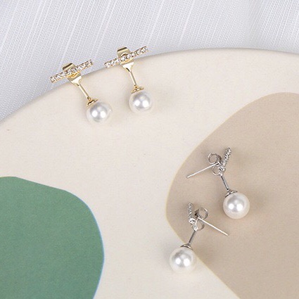 earika.earrings - diamond stick&pearl ต่างหูเงินแท้ เหมาะสำหรับคนแพ้ง่าย