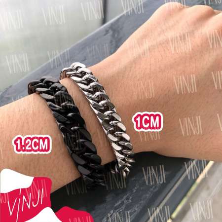 VINJI หน้ากว้าง 1cm สีเงิน-เงา รุ่นตัวล็อก (LS1) เลสข้อมือ ข้อมือสแตนเลส ข้อมือเตนเลส สแตนเลส สร้อยข้อมือสแตนเลส