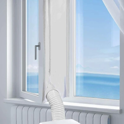 AirLock Window Seal for Portable Air Conditioner,400 Cm Flexible Cloth Sealing Plate Window Seal with With Zip and Adhesive Fastener for Mobile Air-Conditioning Units