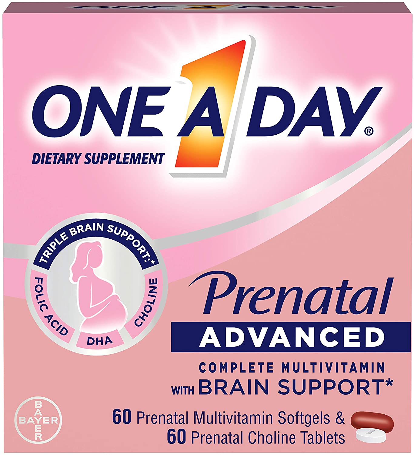One A Day Prenatal Advanced Multivitamin & Brain Support สูตรสำหรับ 60 วัน
