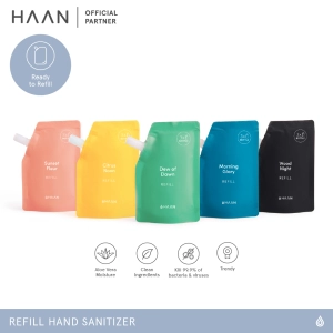สินค้า HAAN Daily Mood 100ML Refill Pouch - Hand Sanitizer ถุงเติมสเปรย์แอลกอฮอล์ฮานขนาด 100ML  พร้อมว่านหางจรเข้ กลิ่นธรรมชาติ