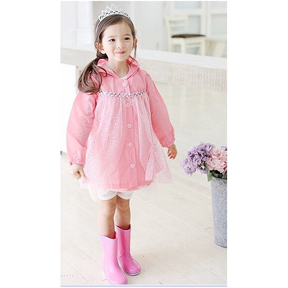 Akachan เสื้อกันฝนเด็ก Frozen สีชมพู พร้อมถุงใส่เสื้อ ไซส์ S-M-L-XL (ราคาเฉพาะเสื้อกันฝน)