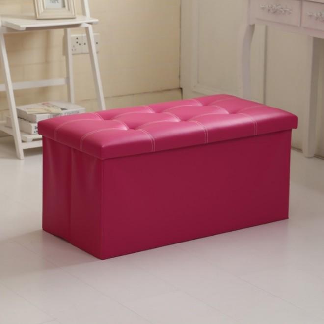 Room Story เก้าอี้สตูล กล่องเก็บของ นั่งได้  พับได้ (37x36x76 CM) - สีชมพูเข้ม
