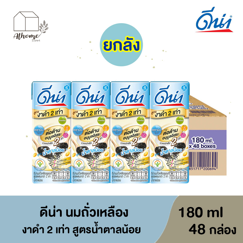 [ยกลังสุดคุ้ม] Dna soy milk ดีน่า นมถั่วเหลือง สูตรงาดำ มีสารต้านอนุมูลอิสระเป็น 2 เท่า สูตรหวานน้อยขนาด 180 มล. (48 กล่อง/ลัง)