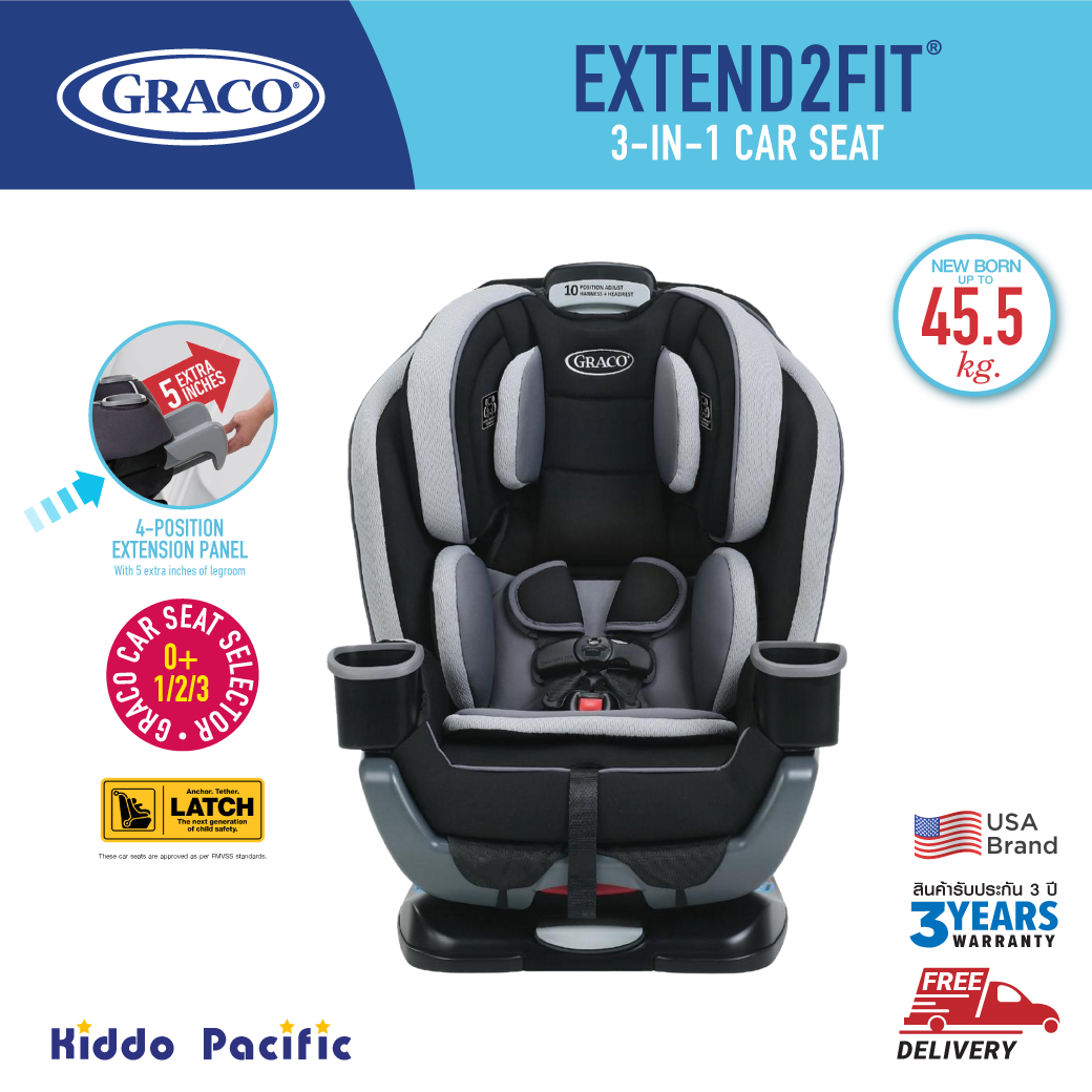 Graco Extend2fit 3 In 1 Car Seat-Garner คาร์ซีทสำหรับเด็กแรกเกิด - น้ำหนัก 45.5 กิโลกรัม ติดตั้งได้ทั้งระบบ Belt และ Isofix. 