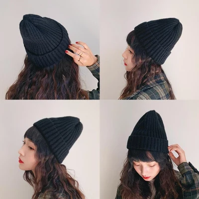 Winter Hat Warm Knitting Women Girls Solid Candy Color Beanie Soft Cotton Knitted Kpop Style Woman Hat Cap