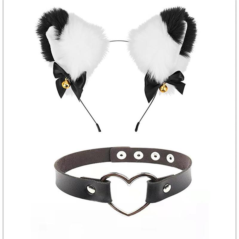 Women's Cat Collar Choker Necklace With Bell & Bow - Adjustable Leather Cosplay Kitty Necklace
