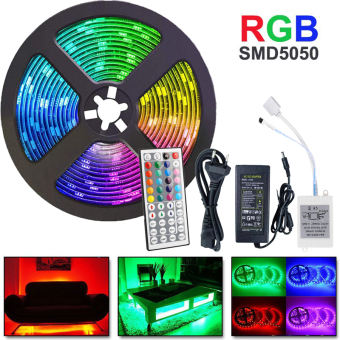 Alizzaa ไฟตกแต่งห้อง LED Strip light ชุดไฟ LED รุ่น 2835 / 3528 / 5050 RGB ชนิดสลับสี พร้อมรีโมทย์ และAdapter 12W 5 เมตร กันน้ำ ทนแดด ต่อสายกันได้ รับประกัน 1 เดือน-