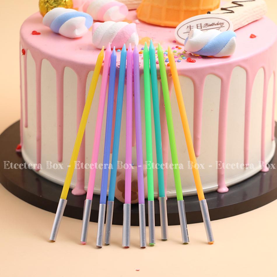 เทียนปักเค้ก เทียนวันเกิด เทียนยาวปักเค้กสำหรับตกแต่งและประดับหน้าเค้ก Colorful Rainbow ชุด 10 เล่ม 10 สี