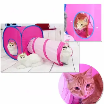  Maeva Shop อุโมงค์ผ้าสำหรับแมวพร้อม อุโมงค์ลูกเต่าแบบพับเก็บได้/สีชมพู/M-001 pantip