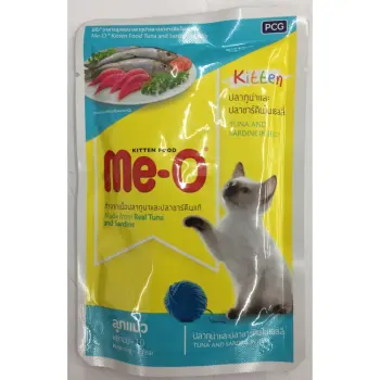 ข้อมูล Me-o Kitten Pouch อาหารลูกแมว รสปลาทูน่า และซาร์ดีนในเยลลี่ เบอร์ 1  80g ( 12 units ) ดีไหม