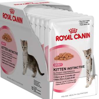 Royal Canin Kitten Instinctive Gravy อาหารเปียกสำหรับลูกแมว 4 เดือน-1 ปี /แม่แมวตั้งท้อง (เกรวี่) 85 g. 1 กล่อง (12 ซอง)