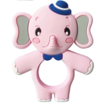 ยางกัดเด็กปลอดสารพิษ, FDA , ออกแบบรูปสัตว์สนุก    Non-toxic Baby Teether, FDA Approved, Fun Animal Shape Designs  สีวัสดุ ช้าง ชมพู (Pink Elephant)