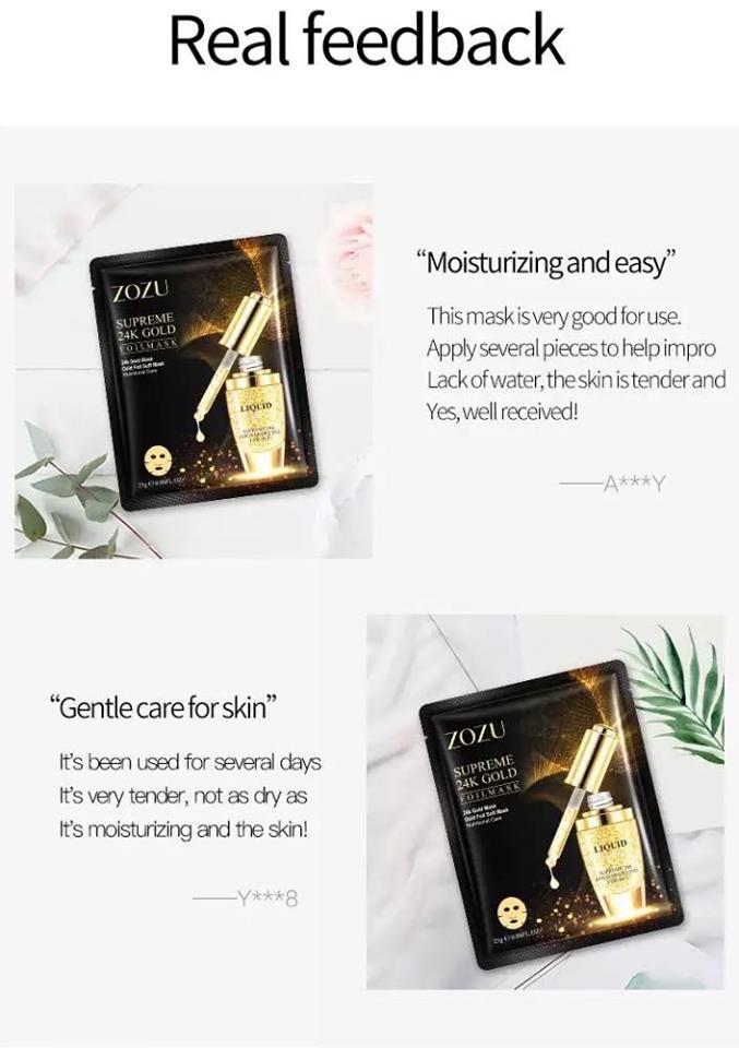 *พิเศษ ซื้อ 10 แถม 1แผ่น* มาส์กโซซู ซูพรีม 24k โกลด์ มาส์กเซรั่มทองคำ บำรุงล้ำลึก หน้าดูสดใส ไม่หมองคล้ำ  ZOZU Supreme 24k gold foil mask