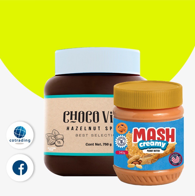 Mega Combo set 3 ! ทาขนมปัง Chocolike Chocolate Hazelnut spread Non GMO & Gluten FREE, No Trans fat 750g + Mash Creamy  Peanut Butter (เนยถั่วลิสง ชนิดบดละเอียด) 340g GMO & Gluten FREE, No trans fat 340g (pack x 2 )