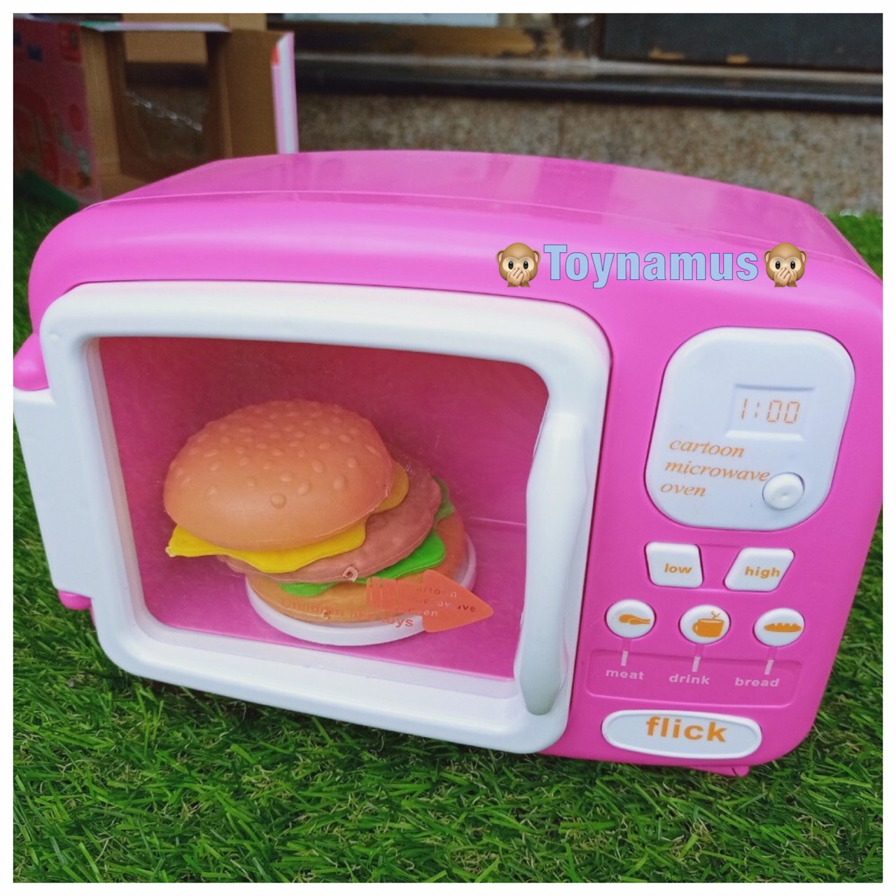 ไมโครเวฟ ของเล่น Microwave toyพร้อมแฮมเบอร์เกอร์ ใช้งานได้เหมือนจริง มีไฟ ข้างในหมุนได้ น่ารัก สีสันสดใส