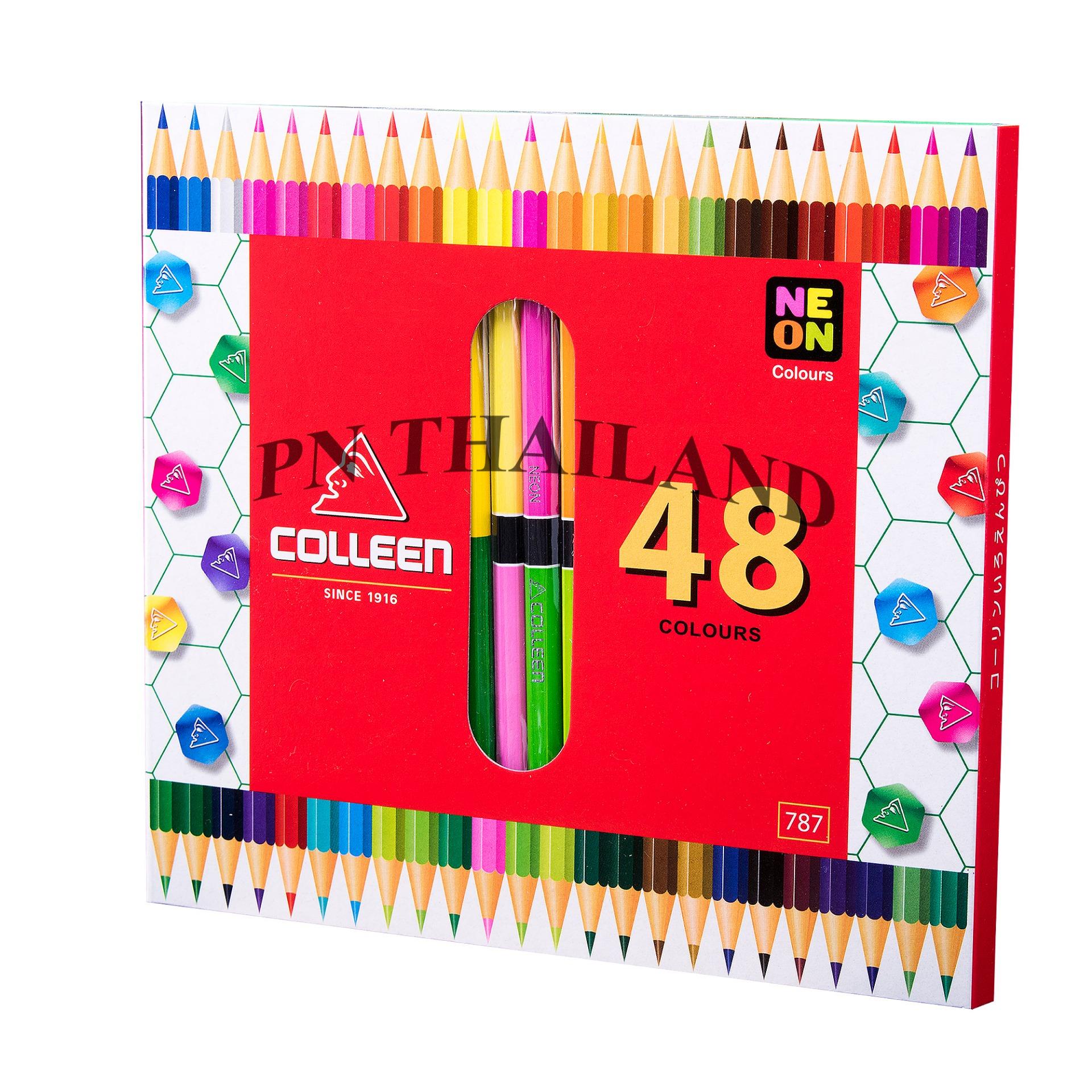 Colleen ดินสอสีไม้ คอลลีน 2 หัว 24 แท่ง 48 สี รุ่น787 สีธรรมดา+นีออน(สะท้อนแสง)