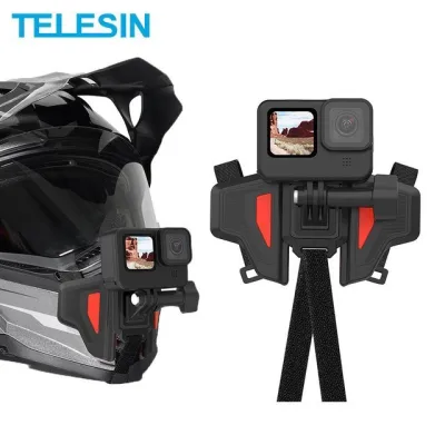 TELESIN สายรัดหมวกสีแดง รุ่นใหม่ ติดคางด้านหน้าสำหรับ GoPro Hero 9 8 7 6 5 DJI Osmo Action insta360