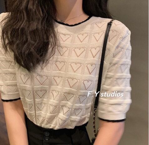 𝙁.𝙔 𝙨𝙩𝙪𝙙𝙞𝙤𝙨 🌸(พร้อมส่ง‼️)🌸เสื้อไหมพรม เสื้อไหมพรมแขนสั้น ลายหัวใจ เสื้อ ...