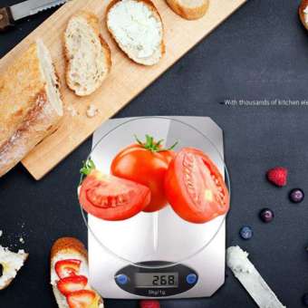 Tempered glass electronic Kitchen Scale Max 5KG ตาชั่งตวงอาหาร Digital เครื่องชั่งน้ำหนักอาหาร ขนาดพกพา (White)