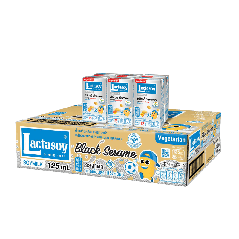 แลคตาซอย นมถั่วเหลือง UHT สูตรผสมงาดำ ขนาด 125มล. แพ็ค 60 กล่อง/Lactasoy Soymilk UHT Mixed with Black Sesame 125 ml. Pack of 60 boxes.