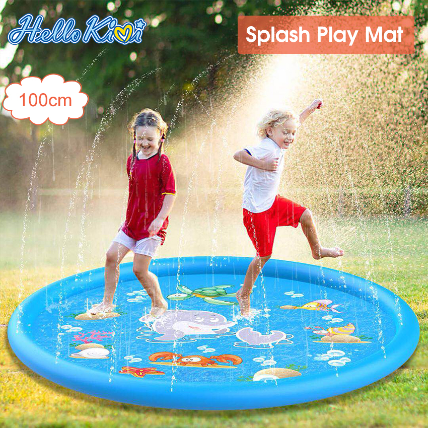 HelloKimi สำหรับเสื่อน้ำกลางแจ้งพีวีซีเด็กเด็กเด็กพองทนทานสเปรย์น้ำเบาะของเล่น 1Sprinkler Pad Splash Play Mat Kids  Inflatable Play Pad Summer Sprinkler Splash Playmat Outdoor 100cm/150cm