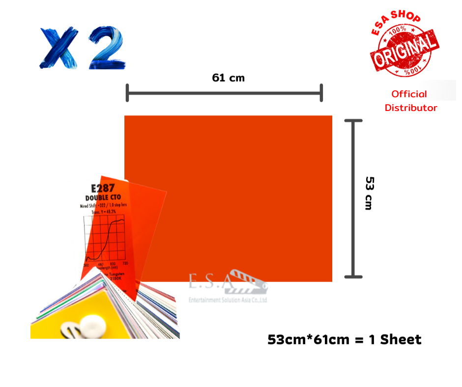 (2 Sheet) Rosco E-Colour Filters E287 Double CT Orange (21