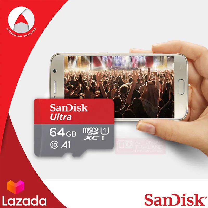 ภาพสินค้าSanDisk Ultra MicroSDXC Card UHS-I Class10 A1 U1 ความจุ 64GB ความเร็วสูงสุด 140 MB/S เมมโมรี่ การ์ด แซนดิส ประกัน 10 ปี Synnex (SDSQUAB-064G-GN6MN) ใส่โทรศัพท์ มือถือ และแท็บเล็ต จากร้าน Actioncam Thailand บน Lazada ภาพที่ 3