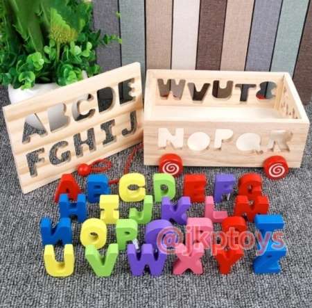 Todds Kids Toys ของเล่นของเล่นไม้ชุดรถลาก กล่องบล็อกหยอด