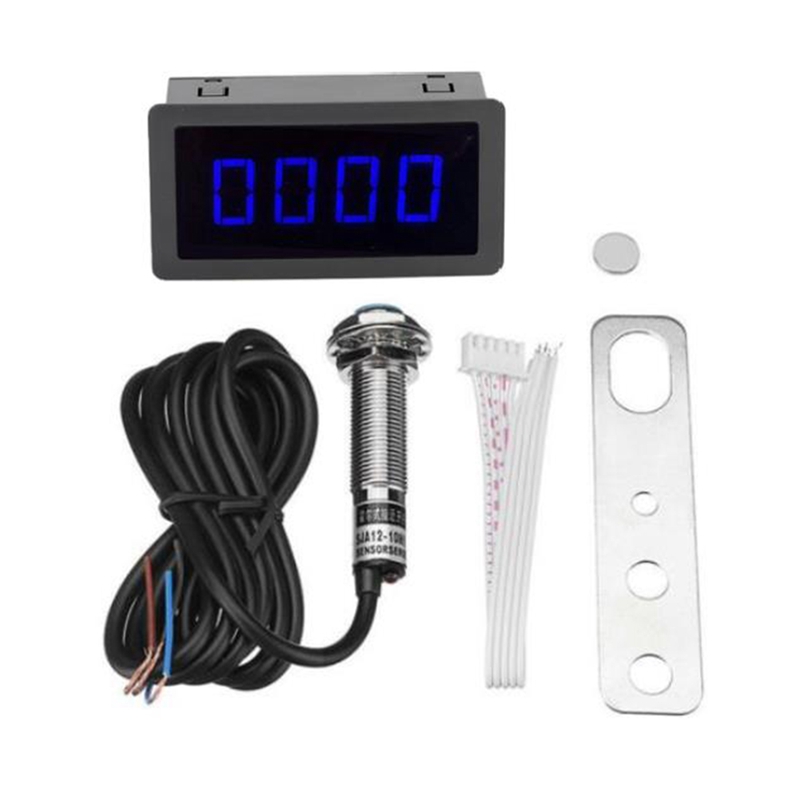 1Set 12V 24V Measuring Gauge 4 Digital LED Tachometer RPM Speed Meter 10-9999RPM Hall Proximity Switch Sensor NPN