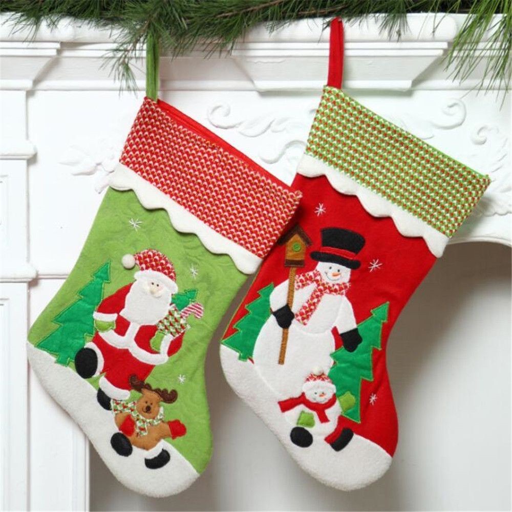 ถุงเท้า ถุงเท้าแขวนประตู ถุงเท้าสำหรับตกแต่งวันคริสต์มาส ถุงเท้าตกแต่งต้นไม้ ถุงเท้าประดับต้นคริสต์ งานปัก