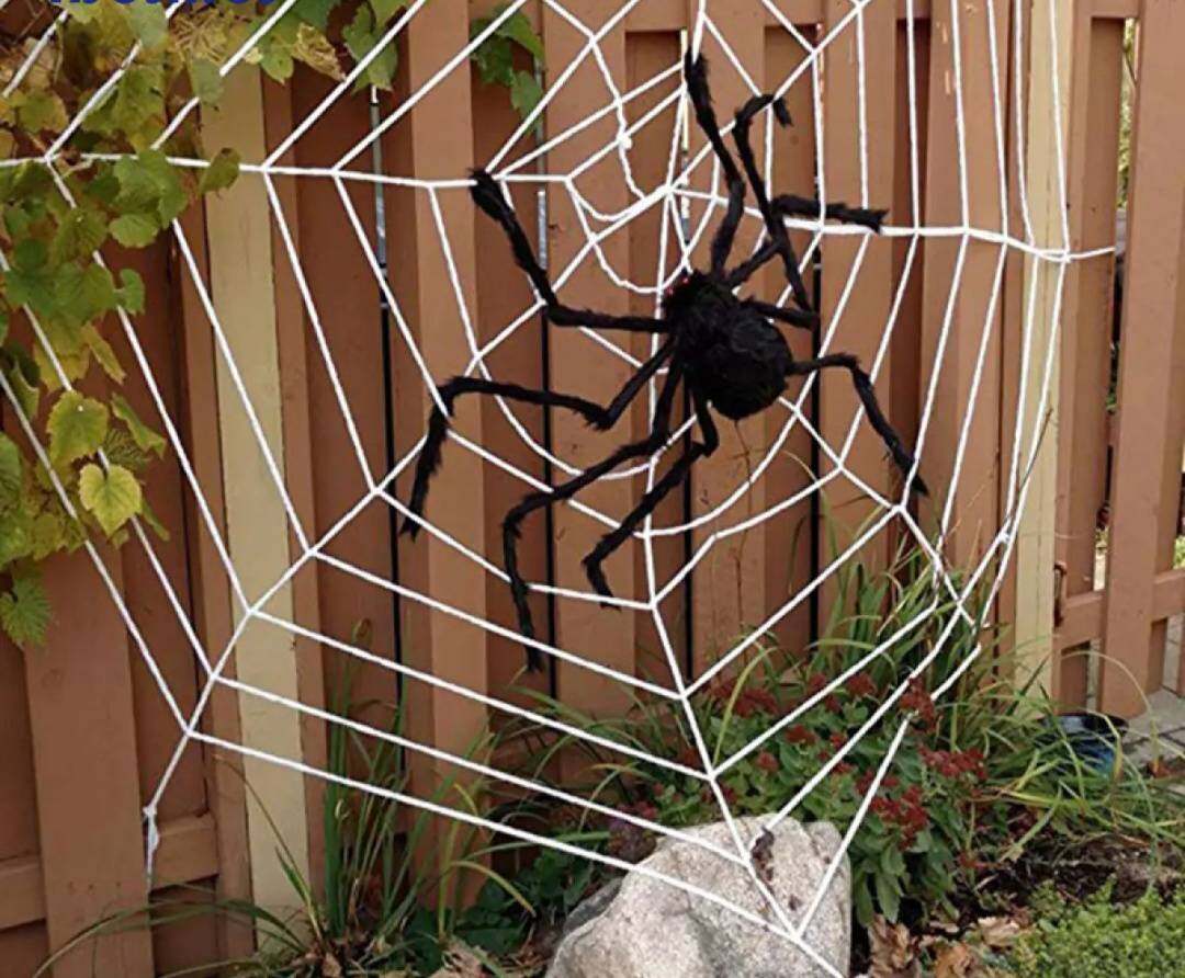 1 เซ็ต 2 ชิ้น ขนาด 3x3 เมตร ใยแมงมุมยักษ์ สีขาว 1 ชิ้น + แมงมุมยักษ์ สีดำ 1 ตัว แมงมุมปลอม แมงมุม ยักษ์ ตัวใหญ่ ของปลอม ของเล่น ตัวตลก ของเล่นแกล้งคน อุปกรณ์ตกแต่ง ฮาโลวีน widow giant spider web party happy halloween