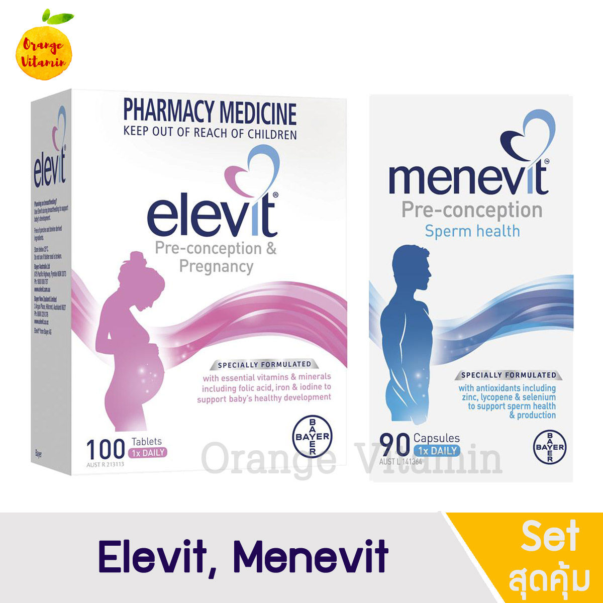 [เซต] Elevit Pregnancy Multivitamin Tablets 100 Pack และ Menevit Male Fertility Supplement Capsules 90 pack เอเลวิต วิตามินตั้งครรภ์