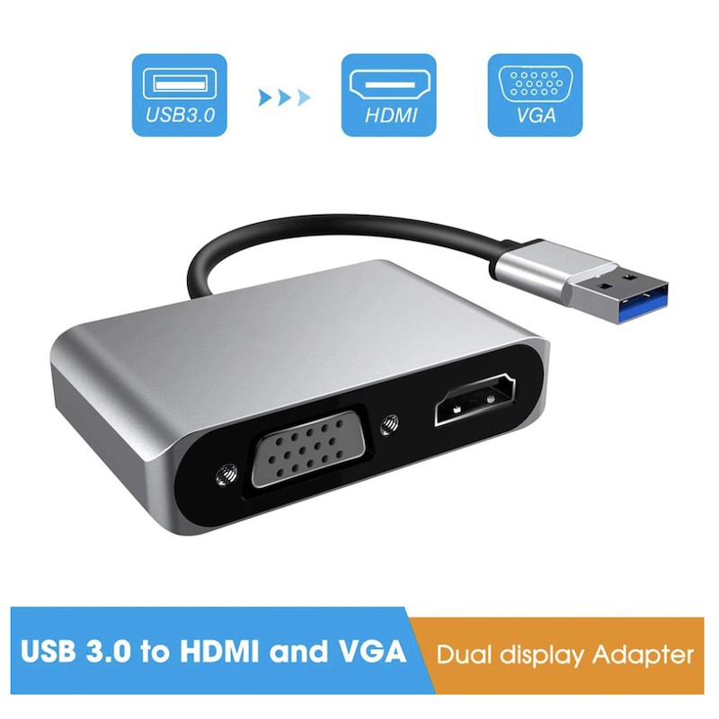 ลดราคา USB 3.0 TO HDMI VGA Adapter 4K HD 1080P จอแสดงผล 2in1 USB TO HDMI Converter audio Video สำหรับ MacBook คอมพิวเตอร์ #สินค้าเพิ่มเติม แดปเตอร์ สายแปลงสายไฟ PCS Gold HDMI Extender