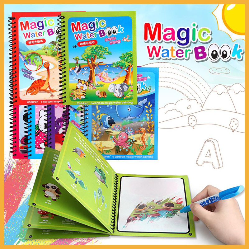 วาดของเล่น เมจิกน้ำวาดหนังสือ สมุดระบายสีเส้นขยุกขยิกและปากกาเมจิก กระดานวาดภาพจิตรกรรม ของขวัญวันเกิดสำหรับเด็กของเล่น