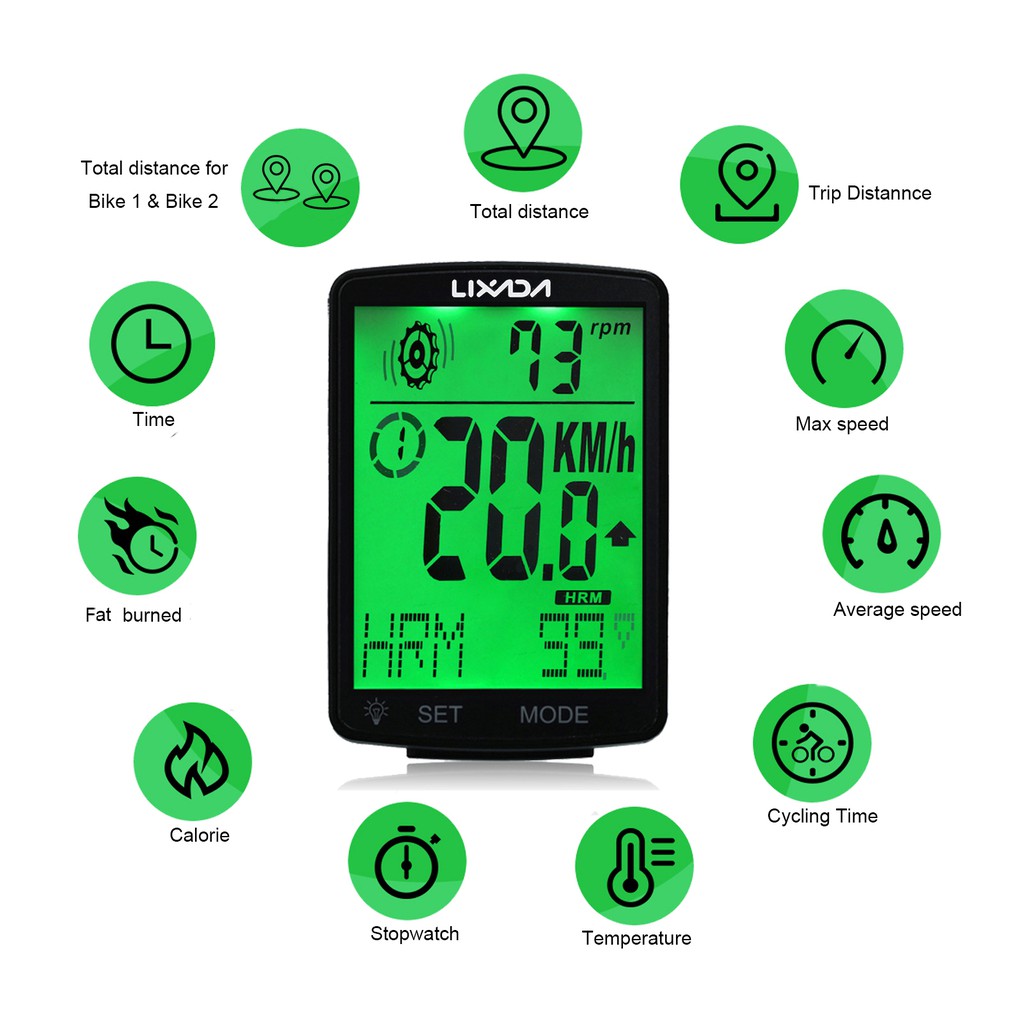 LIXADA 3 in 1 Wireless Bike Computer Multi Functional LCD Screen Bicycle Computer with Sensor