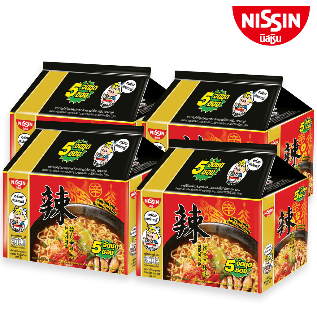 Nissin บะหมี่กึ่งสำเร็จรูปนิสชินพรีเมี่ยม รสซุปเกาหลีฮอตแอนด์สไปซี แพค 5 ซอง X4 แพค SKU 504141X4