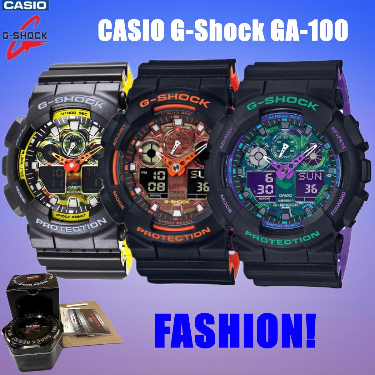 CASIO G-Shock GA-100 นาฬิกาข้อมือแฟชั่น มีสามสีให้เลือก ใส่ได้ทั้งชายและหญิง หน้าปัด40มม.