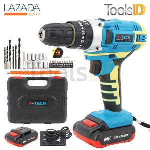 F-TECH สว่านไร้สาย 3 ระบบ 64V มีระบบกระแทก พร้อมแบตเตอรี่ Li-ion 2 ก้อน และอุปกรณ์ครบชุด
