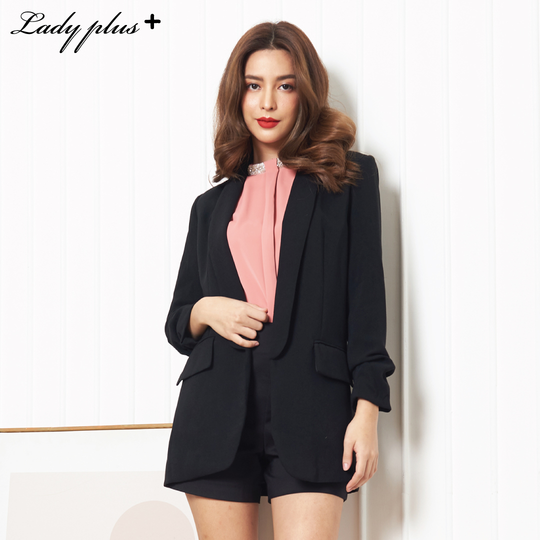 Lady Plus เบลเซอร์แขนย่น | Roll up Sleeve Blazer เสื้อสูท เสื้อคลุม สูททำงาน สีดำ