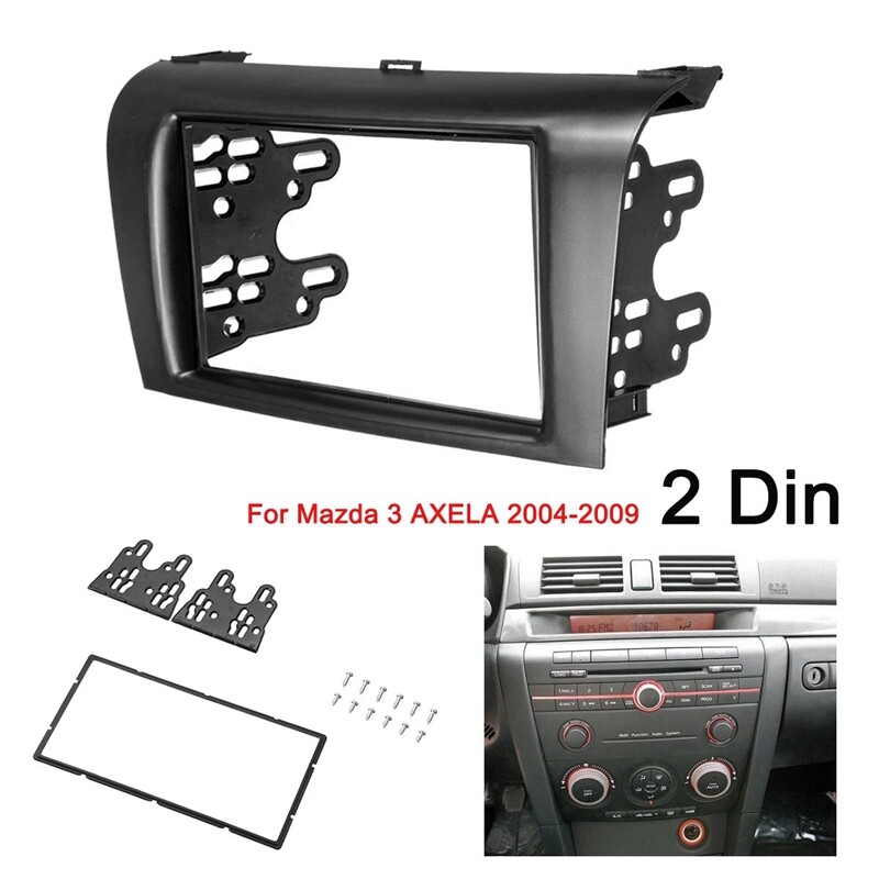 2DIN วิทยุสเตอริโอรถยนต์ DVD ป้าย Fascias Dash แผงชุดตัดแต่งปลอกคอกันสุนัขเลียสำหรับ Mazda 3 AXELA 2004-2007 2008 2009