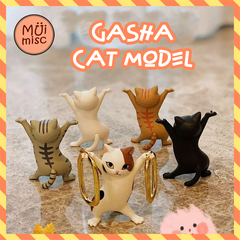 MUIMISC - โมเดลแมว น้องแมวกาชาปอง แมวชูมือ สุดฮิต แบกของได้ ตั้งโชว์ได้