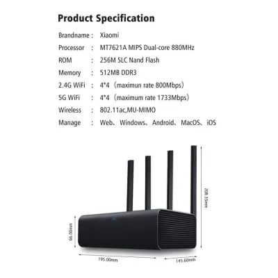 Wifi Router Pro R3P เราท์เตอร์ Mi wifi router pro AC2600 2.4G/5GHz Dual