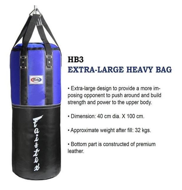 กระสอบทราย  แฟร์แท็กซ์ HB3 น้ำเงิน-ดำ ( ขายแบบไม่บรรจุ) Fairtex Heavy Bag Extra-Large HB3 Blue-Black Training MMA Kickboxing (Un-filled)