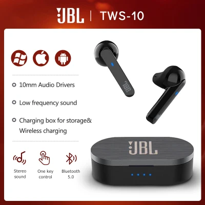 (ของแท100%)หูฟังบลูทูธJBL TWS-10 Bluetooth V5.0 Truly Wireless Earbuds headphones sports headphones Bluetooth headphones touch control Support Android iOS V5.0