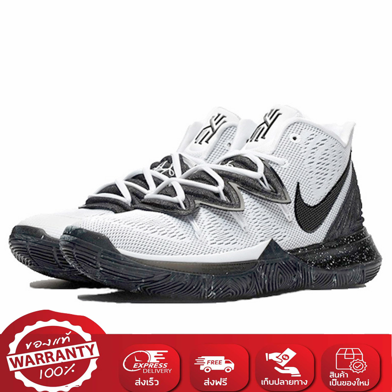 (ของแท้) รองเท้าบาสเก็ตบอลผู้ชาย Nike Kyrie รุ่นที่ 5 Confetti การดูดซับแรงกระแทกรองเท้าผ้าใบรอบทิศทางที่ทนทานต่อการสึกหรอ-ขาว