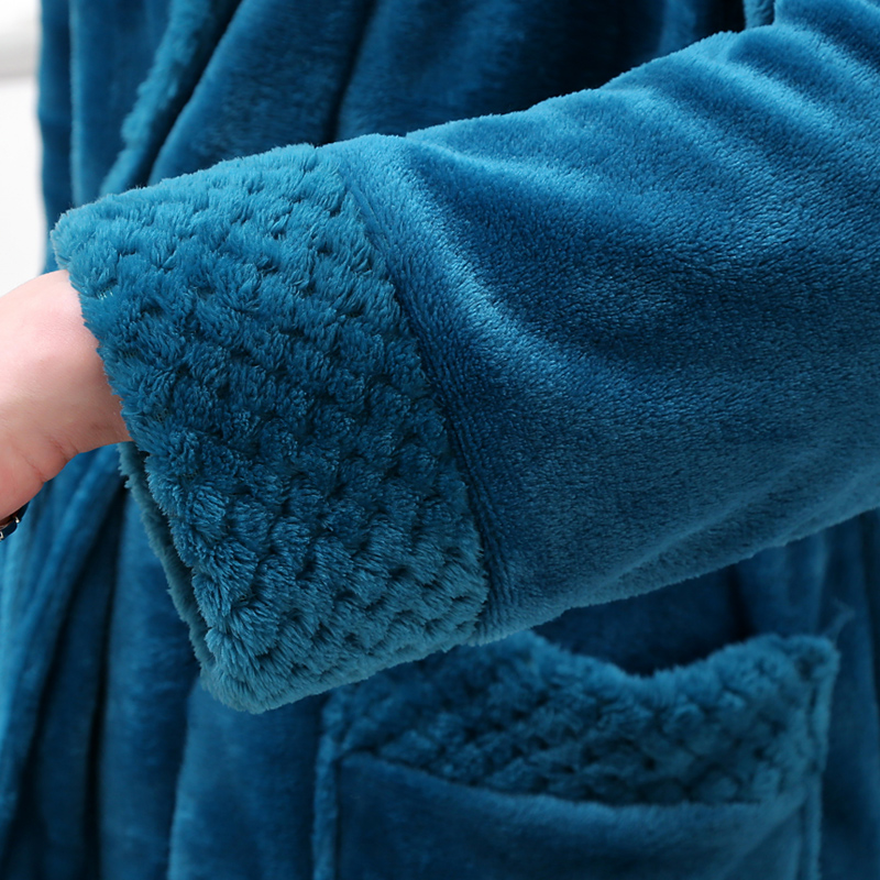 Lovers Extra Long Plus Size Winter Warm Flannel Coral Fleece Bath Robe Men Women Knitted Waffle 