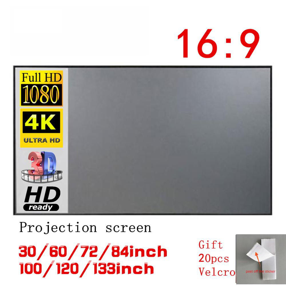 ม่านกันแสงโลหะพับง่าย 60/72/84/100/120/130 นิ้วม่านโปรเจ็กเตอร์แบบพกพา 16: 9 HD projector screen