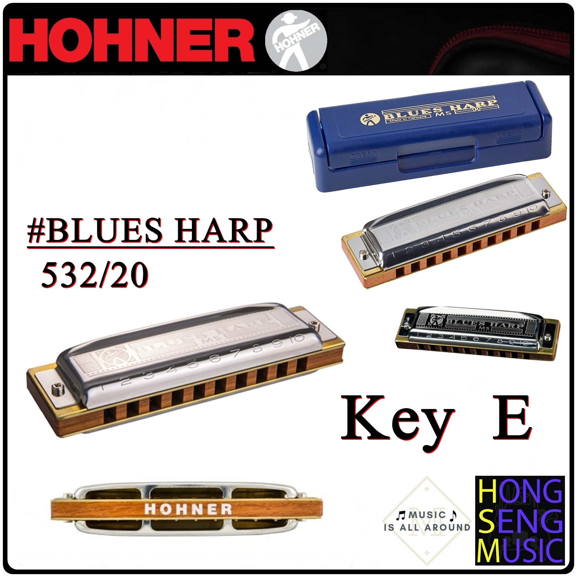 ฮาร์โมนิก้า (เม้าท์ออร์แกน) Hohner รุ่น BLUES HARP Harmonica 532/20 Key E