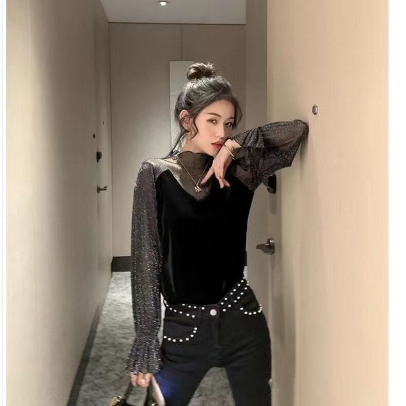Mesh Lace Velvet Women's Loose-fitting Retro Chic Top